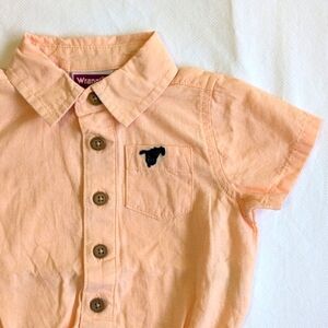 wrangler western collared button front peach cotton short sleeve bodysuit 3m
